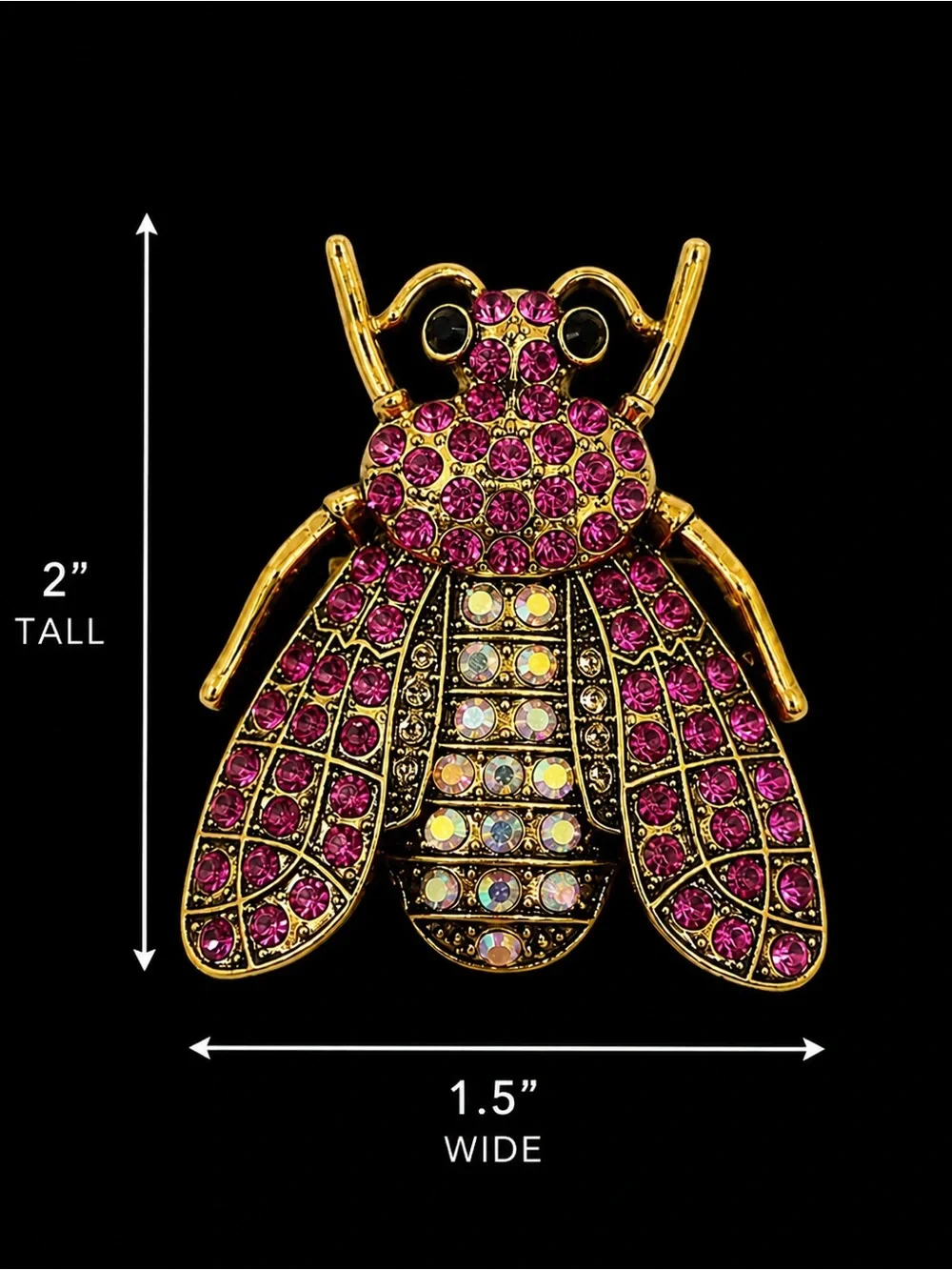 Gold-Tone Bee Brooch with Pink and Iridescent Crystals